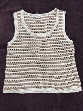 Blu Pepper Cream and Tan Crochet Stripe Tank